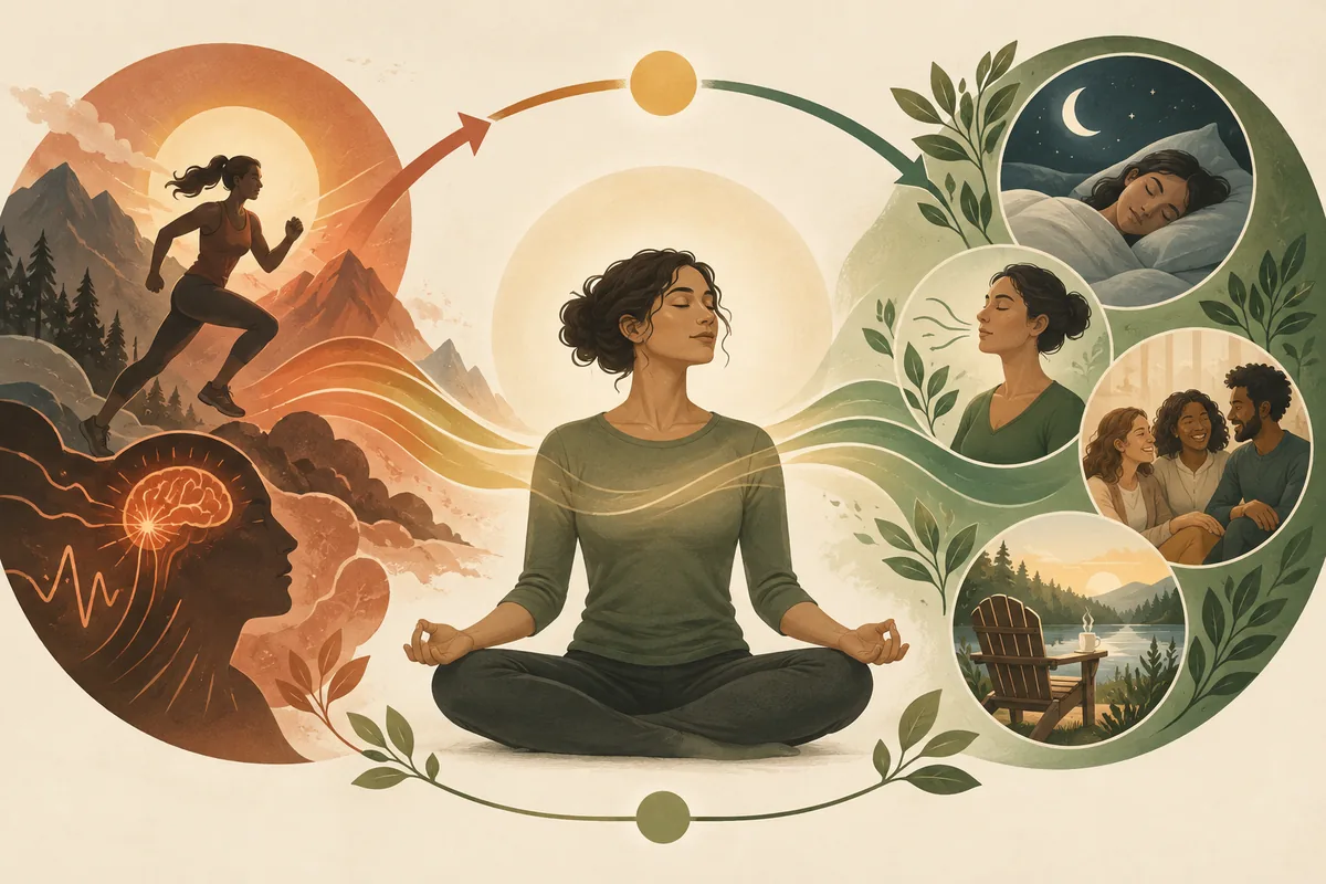 Balanced transition from heightened activation toward activity, breathing, sleep, support, and relaxation